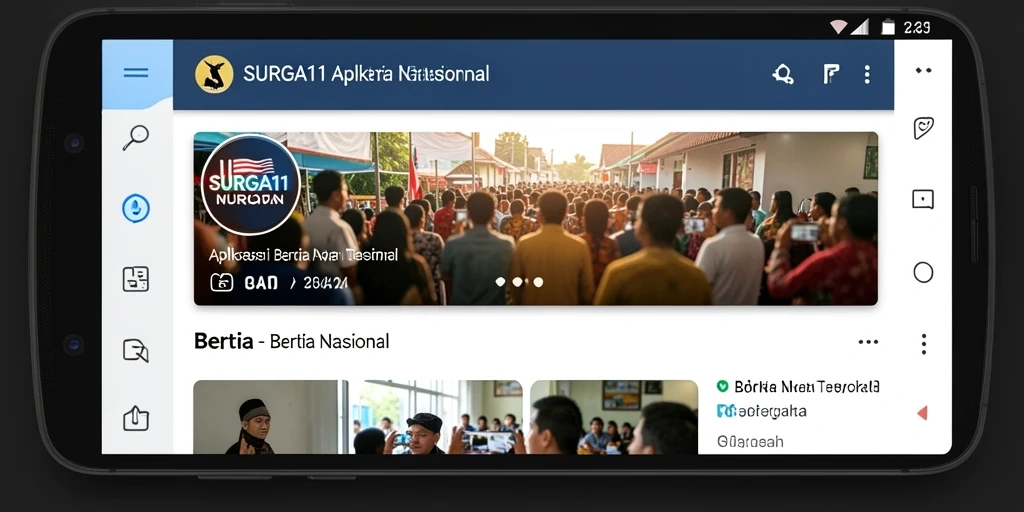 Tampilan antarmuka aplikasi SURGA11 untuk berita nasional yang informatif.